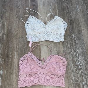 pink crochet bralettes